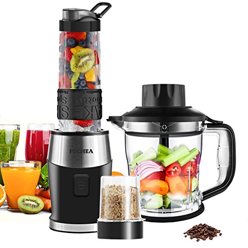 High Speed Smoothie Blender/Food Processor, Fochea Multi Function Kitchen System (Mixer, Chopper, Grinder) with Portable 570ml BPA Free Bottle, Easy to Clean